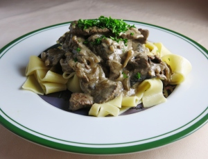 Beef stroganov with papardelle