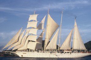 The Star Clipper under sail in the Caribbean