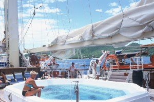 Guests enjoy a refreshing dip in the ship's pool