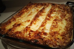 Freshly baked lasagne