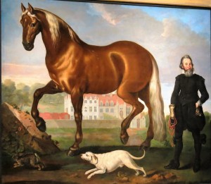 Posh Welbeck ancestor showing off house, horse and hound